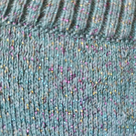 Soho Jeans Women L Teal Sweater Snaps Metallic Thread Hi-Lo Hem Mermaid Colors - Picture 11 of 11